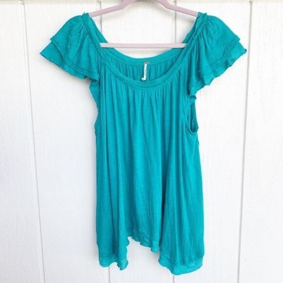 Free People Blue Ruffle Blue Tank Top Women's Size Small S - Picture 1 of 6